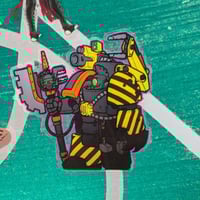 Image 2 of Caution Stripes Armored Warrior - 3 inch Transparent Vinyl Sticker