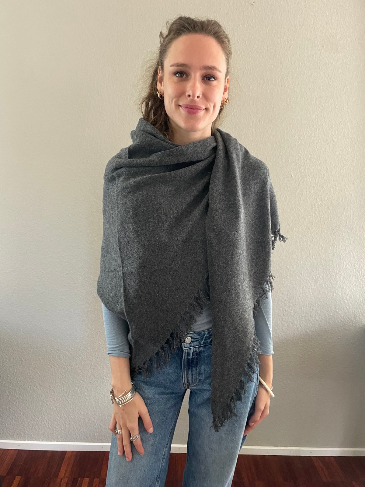 Image of Zottelschal 100% Cashmere dunkelgrau