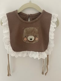 Image 1 of Brown Cotton Baby Bib with Bear 🧸
