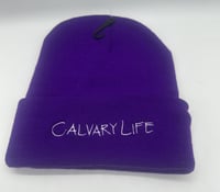Calvary Life Embroidered Purple Beanie
