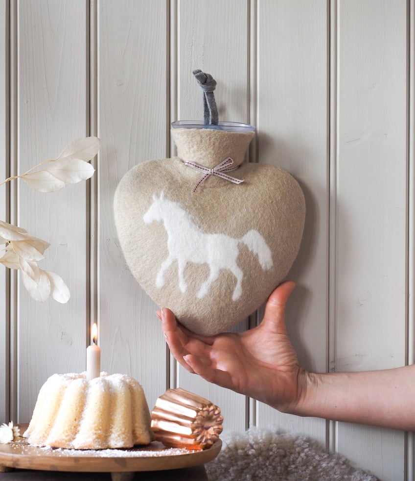 Image of Bouillotte forme Coeur Laine Merinos: Cheval