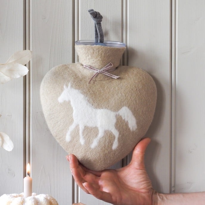 Image of Bouillotte forme Coeur Laine Merinos: Cheval