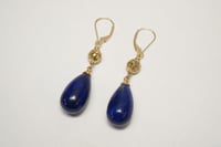 Image 1 of Vintage 14k Yellow Gold, Lapis Lazuli Drop Earrings