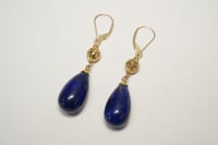 Image 2 of Vintage 14k Yellow Gold, Lapis Lazuli Drop Earrings