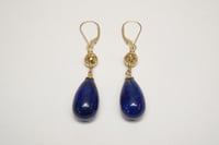 Image 4 of Vintage 14k Yellow Gold, Lapis Lazuli Drop Earrings