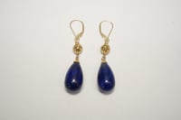 Image 7 of Vintage 14k Yellow Gold, Lapis Lazuli Drop Earrings