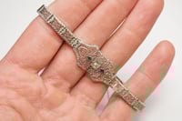Image 9 of Art Deco 10k White Gold Filigree Link Bracelet with Diamond and Sapphires