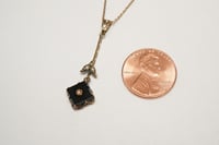Image 7 of Antique 14k Yellow Gold, Onyx, and Seed Pearl Lavalier Pendant with Chain