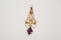 Image 2 of Antique 10k Yellow Gold Lavalier Pendant with Amethyst and Seed Pearl