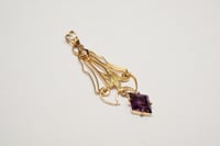 Image 3 of Antique 10k Yellow Gold Lavalier Pendant with Amethyst and Seed Pearl