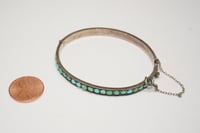 Image 10 of Exquisite Antique Sterling Silver Hinged Bangle Bracelet with Pavé Set Turquoise 