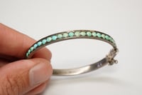 Image 3 of Exquisite Antique Sterling Silver Hinged Bangle Bracelet with Pavé Set Turquoise 