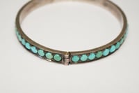 Image 7 of Exquisite Antique Sterling Silver Hinged Bangle Bracelet with Pavé Set Turquoise 