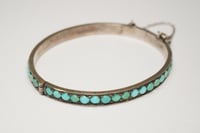 Image 8 of Exquisite Antique Sterling Silver Hinged Bangle Bracelet with Pavé Set Turquoise 