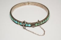 Image 9 of Exquisite Antique Sterling Silver Hinged Bangle Bracelet with Pavé Set Turquoise 