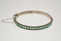 Image 1 of Exquisite Antique Sterling Silver Hinged Bangle Bracelet with Pavé Set Turquoise 