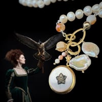 Image 2 of Freshwater pearl rolled gold Mother of Pearl vintage locket necklace