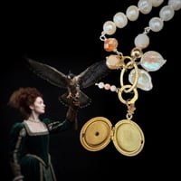 Image 3 of Freshwater pearl rolled gold Mother of Pearl vintage locket necklace
