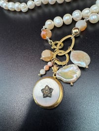 Image 5 of Freshwater pearl rolled gold Mother of Pearl vintage locket necklace