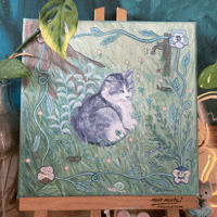 Image 3 of sleepy tabby in garden - square print