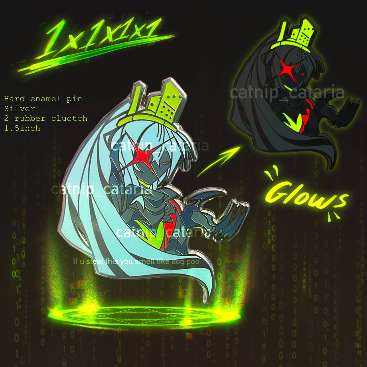 1x1x1x1 GLOW IN THE DARK HARD ENAMEL PIN | Catnip Cataria