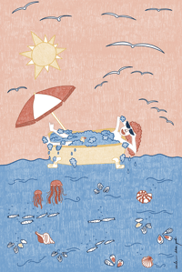 Baño de una disfrutona (en el Mediterráneo) – Print A5