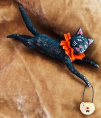 Image 1 of Halloween Spun Cotton Black Cat Jumping Ornament