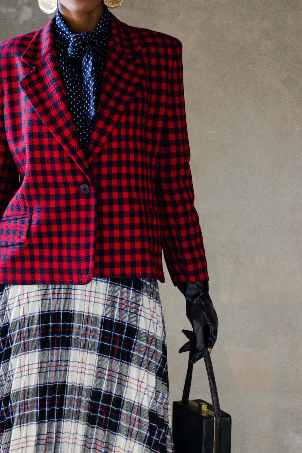 Image of Vintage Melanee Tartan Red/Navy Plaid Blazer 
