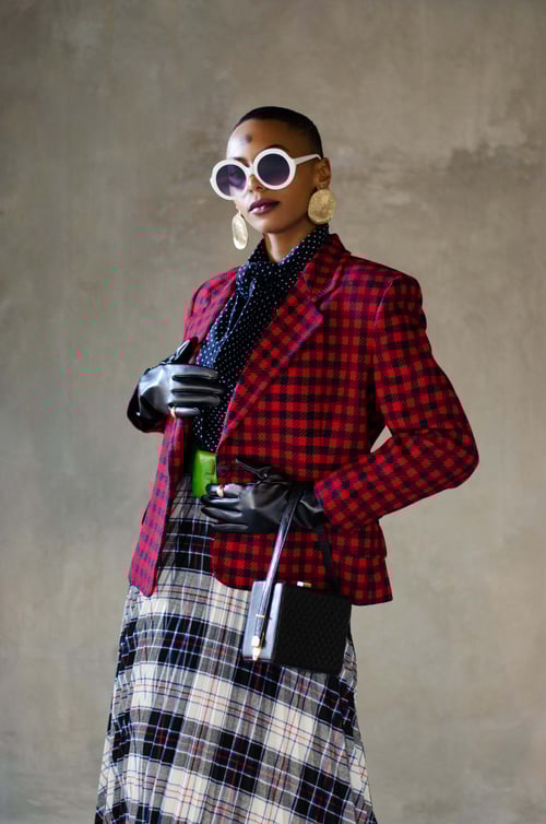 Image of Vintage Melanee Tartan Red/Navy Plaid Blazer 