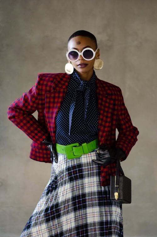 Image of Vintage Melanee Tartan Red/Navy Plaid Blazer 