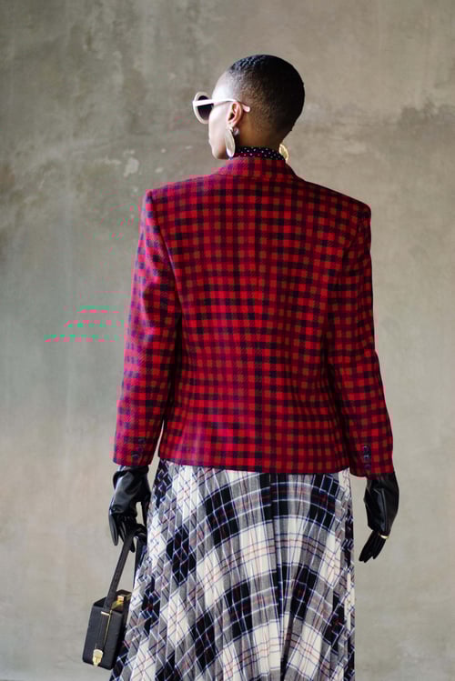 Image of Vintage Melanee Tartan Red/Navy Plaid Blazer 