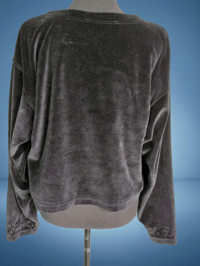 Image 2 of Vintage Liz Sport Black Velvet Cardigan | 80s–90s Korean-Made Embroidered Button Top