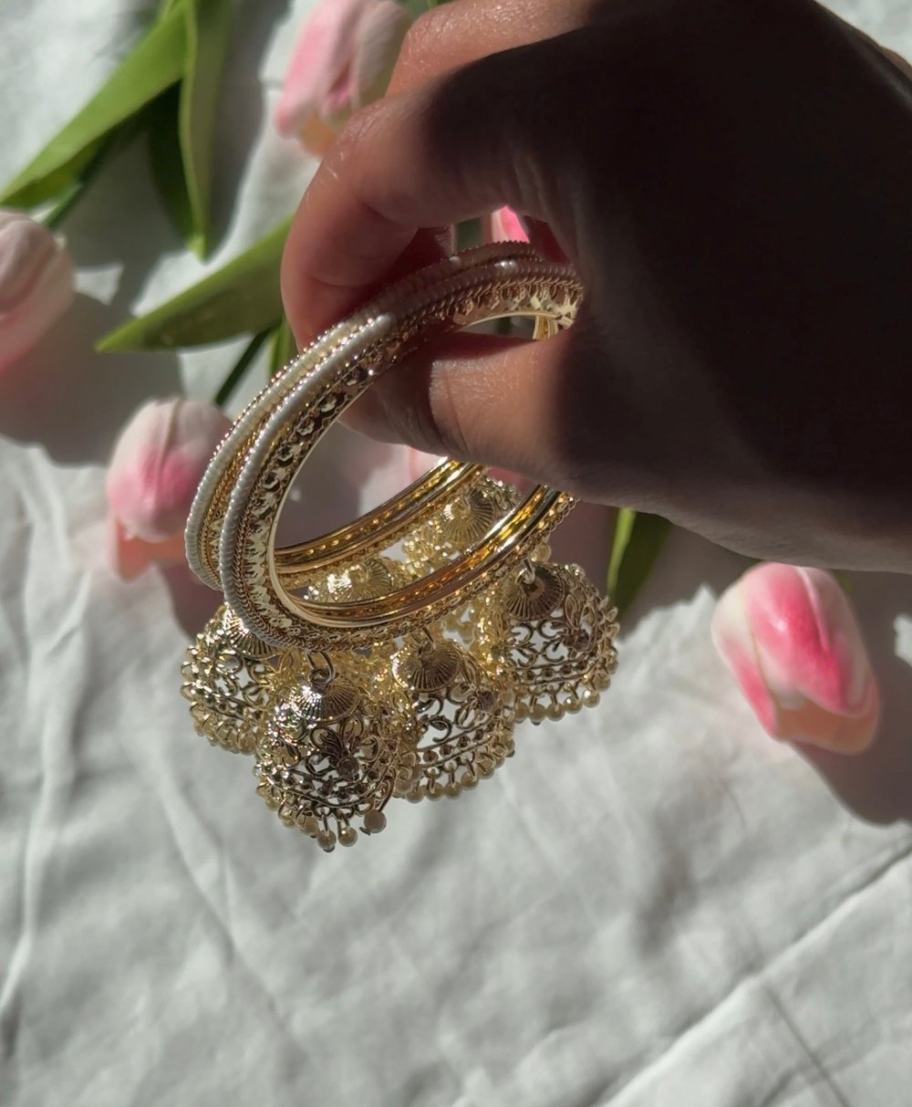Image of Golden Jhumka Chura Two Piece Set 