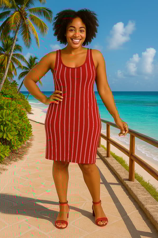 Image of Vertical Red and White Tank Dress 