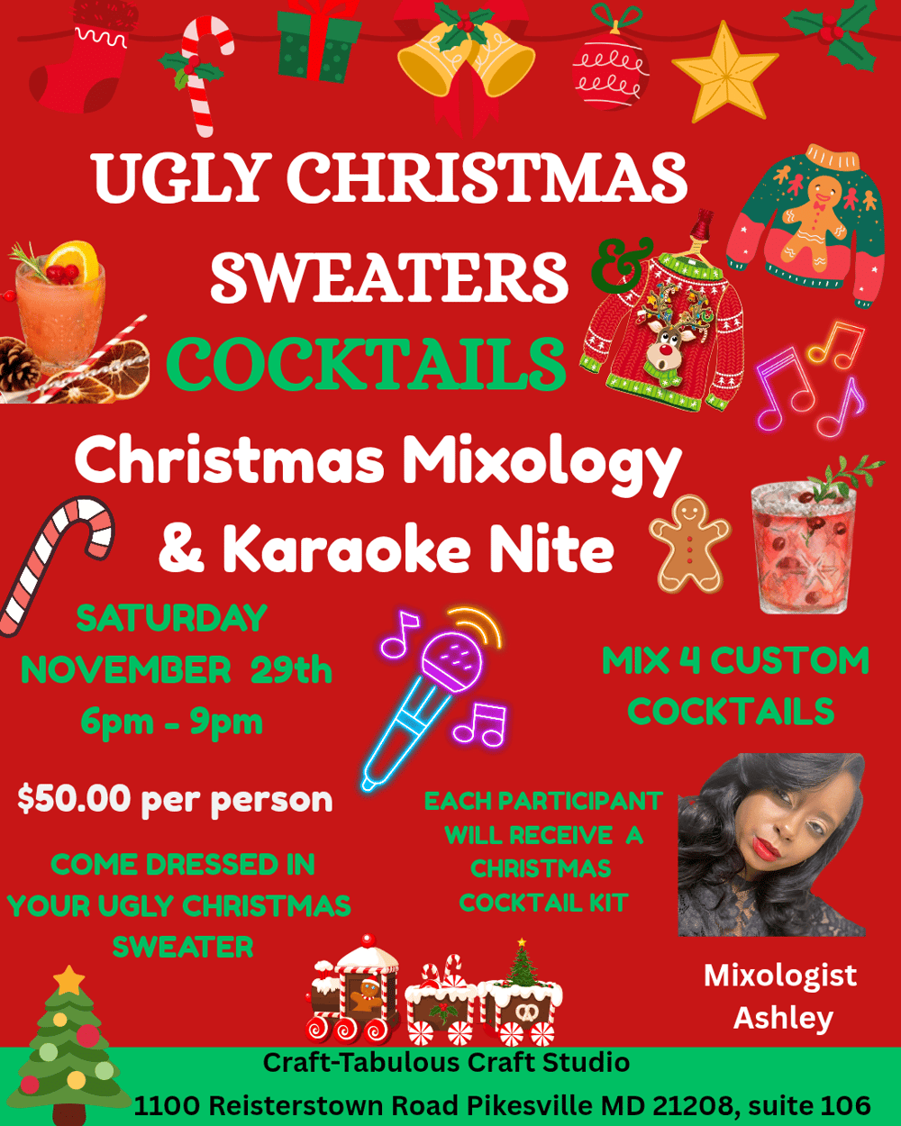 Image of Ugly Christmas Sweater & Cocktails Mixology Night 