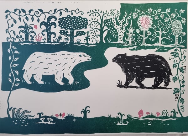 Image of The Bear in the Stars, white bear, black bear.
