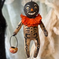 Image 2 of Halloween Spun Cotton Grubby Veggie Head Skeleton Ornament
