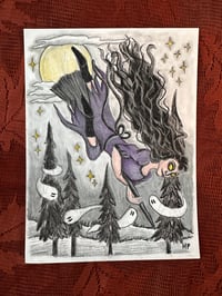 Image 2 of The Witch Rides At Night Original Pastel Drawing 6 X 8 