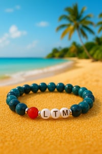 Image 3 of LTM Men's Blue Apatite Bracelet with Red Agate 