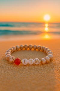 Image 4 of LTM Leave the Matrix Women's Beige Howlite Bracelet with Red Bead Accent