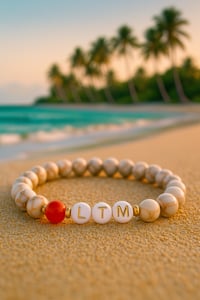 Image 1 of LTM Leave the Matrix Women's Beige Howlite Bracelet with Red Bead Accent