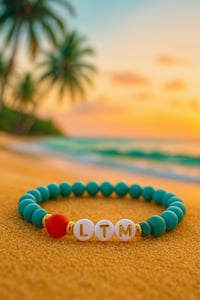 Image 3 of LTM Leave the Matrix Women's Amazonite Aquamarine Bracelet with Red Bead Accent