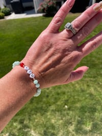 Image 5 of LTM Leave the Matrix Women's Amazonite Aquamarine Bracelet with Red Bead Accent