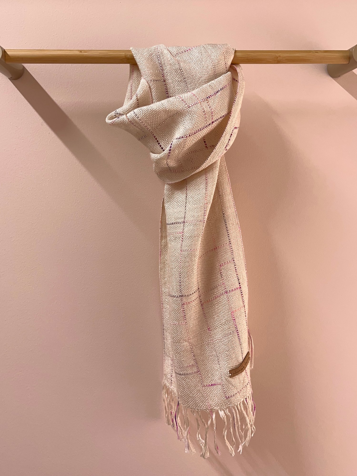 Image of Ecru & Pink Fleck Silk/Seaweed Linear Scarf