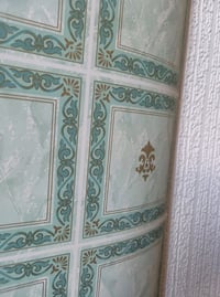 Image 4 of 1990s Vintage Holmes Wallpaper Rolls - Retro Cottagecore 80s Tile Green Gold - (Set of 2)