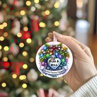 Image 1 of Personalized First Christmas Engaged Ornament: Blue Toile Heart Locket