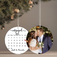 Image 3 of Personalized First Christmas Engaged Ornament: Blue Toile Heart Locket