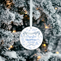 Image 5 of Personalized First Christmas Engaged Ornament: Blue Toile Heart Locket