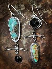 Image 1 of Turquoise and Onyx Earrings
