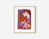 Image 1 of Oil Pastel Garden Flowers on dark plum handmade paper 2